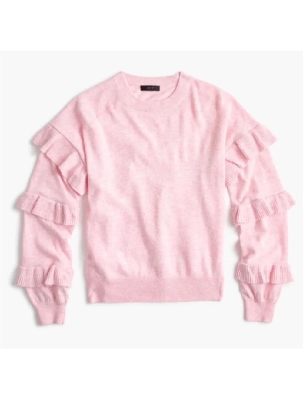 J. Crew Wool Blend Light Pink Ruffle Sleeve Sweater M